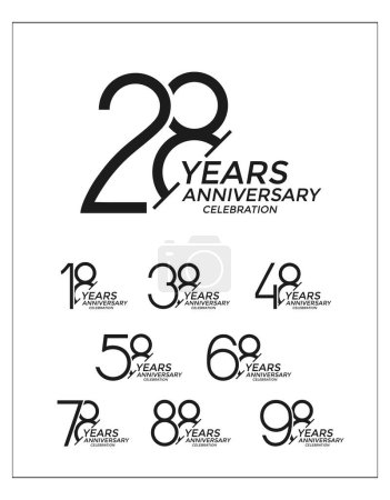 Illustration for Set of anniversary logo style black color on white background for celebration event - Royalty Free Image