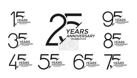Illustration for Set of anniversary logo style black color on white background for celebration event - Royalty Free Image