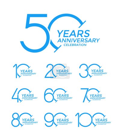 Téléchargez les illustrations : Ensemble de couleur bleue de style logo anniversaire sur fond blanc pour l'événement de célébration - en licence libre de droit