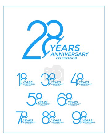 Téléchargez les illustrations : Ensemble de couleur bleue de style logo anniversaire sur fond blanc pour l'événement de célébration - en licence libre de droit