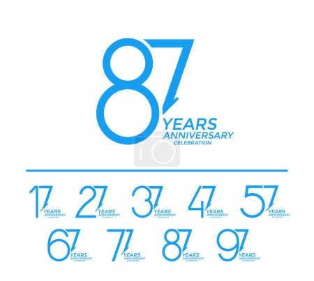 Illustration for Set of anniversary logo style blue color on white background for celebration event - Royalty Free Image