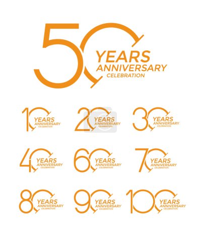 Téléchargez les illustrations : Ensemble de logo anniversaire de style couleur orange sur fond blanc pour l'événement de célébration - en licence libre de droit