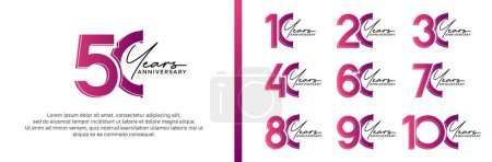 Illustration for Set of anniversary logo purple color on white background for celebration moment - Royalty Free Image
