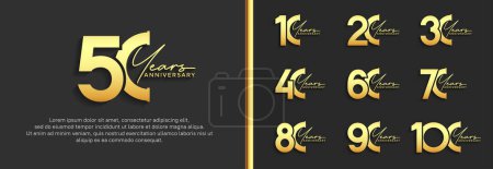 Téléchargez les illustrations : Ensemble de logo anniversaire couleur dorée sur fond noir pour le moment de célébration - en licence libre de droit