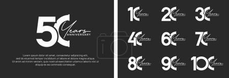 Téléchargez les illustrations : Ensemble de logo anniversaire couleur blanche sur fond noir pour le moment de célébration - en licence libre de droit
