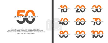 Téléchargez les illustrations : Ensemble de logo anniversaire couleur orange et noire sur fond blanc pour le moment de célébration - en licence libre de droit