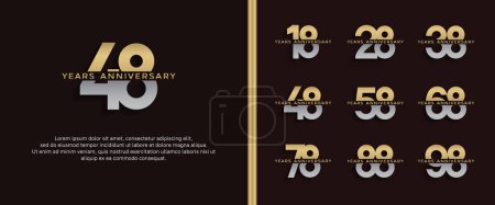 Illustration for Set of anniversary logo golden and silver color on dark background for celebration moment - Royalty Free Image