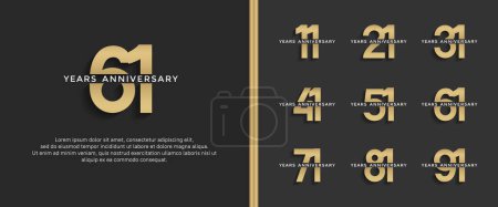 conjunto de logotipo de aniversario de color dorado sobre fondo negro para momento de celebración