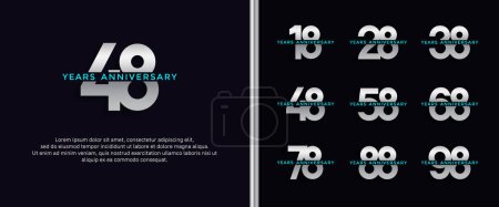 Illustration for Set of anniversary logo white and blue color on dark blue background for celebration moment - Royalty Free Image