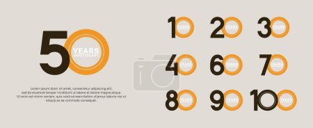 Ilustración de Conjunto de logotipo de aniversario de color negro y naranja sobre fondo blanco para momento de celebración - Imagen libre de derechos
