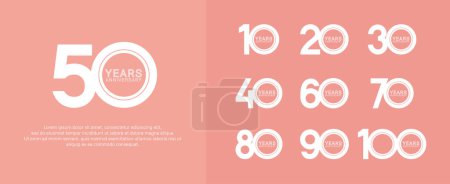 Téléchargez les illustrations : Ensemble de logo anniversaire couleur blanche sur fond rose pour le moment de célébration - en licence libre de droit