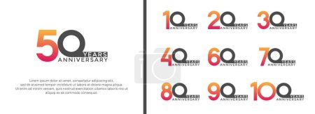 Ilustración de Conjunto de logotipo aniversario rojo naranja color sobre fondo blanco para momento de celebración - Imagen libre de derechos