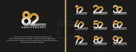 set of anniversary logo white gold color on black background for celebration moment