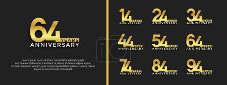 conjunto de logotipo aniversario color dorado sobre fondo negro para momento de celebración