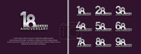 set of anniversary logotype silver color on purple background for celebration moment