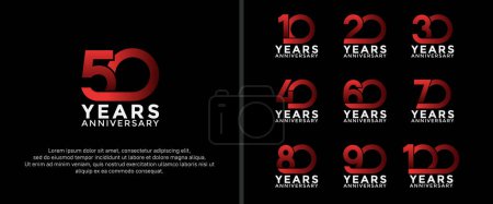 Téléchargez les illustrations : Ensemble de logotype anniversaire couleur blanche et rouge sur fond noir pour le moment de célébration - en licence libre de droit