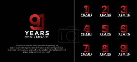 conjunto de logotipo aniversario blanco y rojo sobre fondo negro para momento de celebración