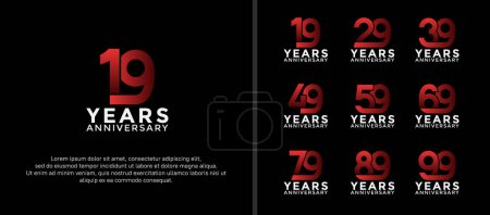 Photo for Set of anniversary logotype white and red color on black background for celebration moment - Royalty Free Image