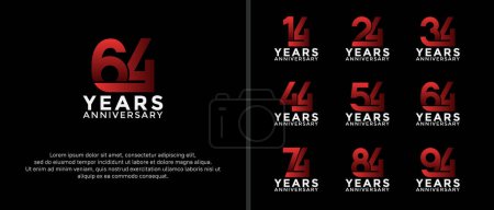 set of anniversary logotype white and red color on black background for celebration moment