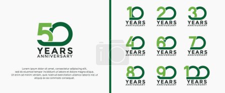 Ilustración de Conjunto de logotipo aniversario color verde sobre fondo blanco para momento de celebración - Imagen libre de derechos