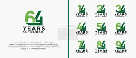 conjunto de logotipo aniversario color verde sobre fondo blanco para momento de celebración