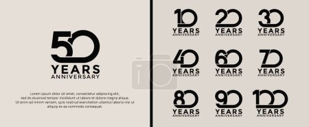 Illustration for Set of anniversary logotype black color on soft background for celebration moment - Royalty Free Image