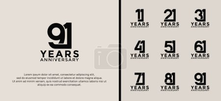 Téléchargez les illustrations : Ensemble de logotype anniversaire couleur noire sur fond doux pour le moment de célébration - en licence libre de droit