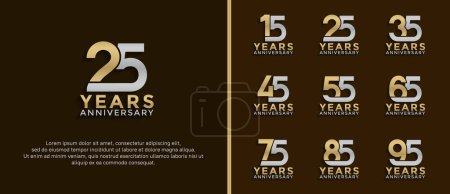 Téléchargez les photos : Ensemble de logotype anniversaire couleur argent et or sur fond brun pour le moment de célébration - en image libre de droit
