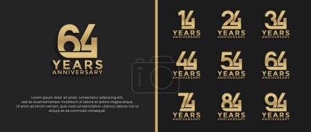 Illustration for Set of anniversary logotype gold color on black background for celebration moment - Royalty Free Image