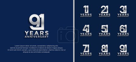 set of anniversary logotype silver color on blue background for celebration moment