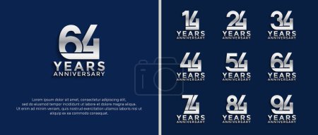 set of anniversary logotype silver color on blue background for celebration moment