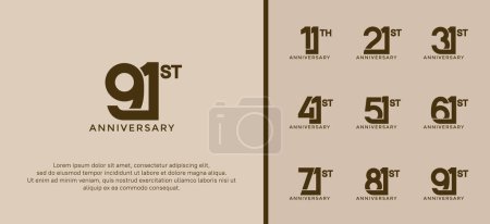 Ilustración de Conjunto de logotipo aniversario color marrón oscuro sobre fondo suave para momento de celebración - Imagen libre de derechos