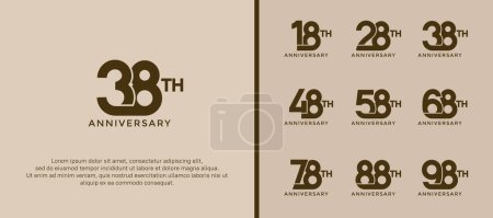 conjunto de logotipo aniversario color marrón oscuro sobre fondo suave para momento de celebración