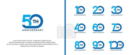 Ilustración de Conjunto de logotipo aniversario color azul sobre fondo blanco para momento de celebración - Imagen libre de derechos
