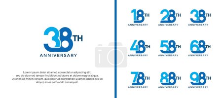 conjunto de logotipo aniversario color azul sobre fondo blanco para momento de celebración