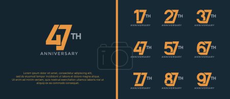 Téléchargez les illustrations : Ensemble de logotype anniversaire couleur orange sur fond noir pour le moment de célébration - en licence libre de droit