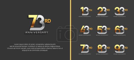 set of anniversary logotype silver and gold color on black background for celebration moment