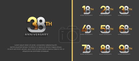 conjunto de logotipo aniversario plata y oro sobre fondo negro para momento de celebración