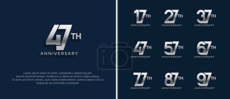 Illustration for Set of anniversary logotype silver color on dark blue background for celebration moment - Royalty Free Image