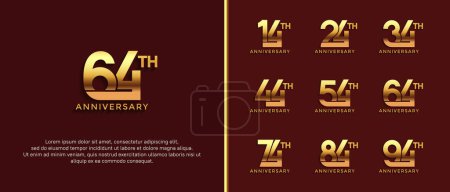 set of anniversary logotype golden color on dark red background for celebration moment