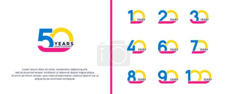 Téléchargez les illustrations : Ensemble de logotype anniversaire couleur colorée sur fond blanc pour le moment de célébration - en licence libre de droit