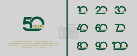 Téléchargez les illustrations : Ensemble de logotype anniversaire couleur verte sur fond blanc pour le moment de célébration - en licence libre de droit