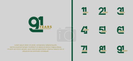 conjunto de logotipo aniversario color verde sobre fondo blanco para momento de celebración