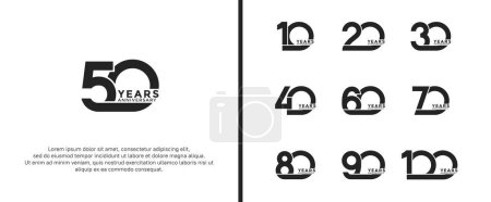 Téléchargez les illustrations : Ensemble de logotype anniversaire couleur noire sur fond blanc pour le moment de célébration - en licence libre de droit