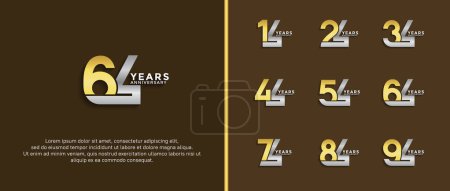 set of anniversary logotype gold and silver color on dark brown background for celebration moment