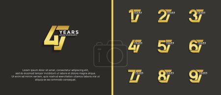 Illustration for Set of anniversary logotype golden color on brown background for celebration moment - Royalty Free Image