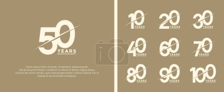 Illustration for Set of anniversary logotype white color on soft brown background for celebration moment - Royalty Free Image