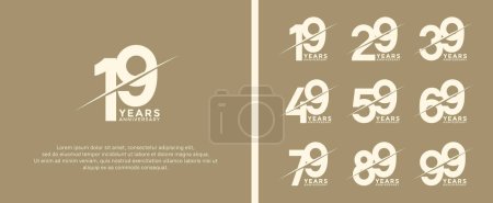 set of anniversary logotype white color on soft brown background for celebration moment