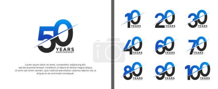Illustration for Set of anniversary logotype black and blue color on white background for celebration moment - Royalty Free Image