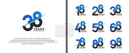 Illustration for Set of anniversary logotype black and blue color on white background for celebration moment - Royalty Free Image